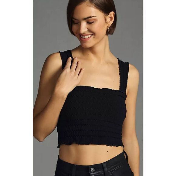Anthropologie Black Smocked Tank Top size L/Xl - Picture 2 of 6